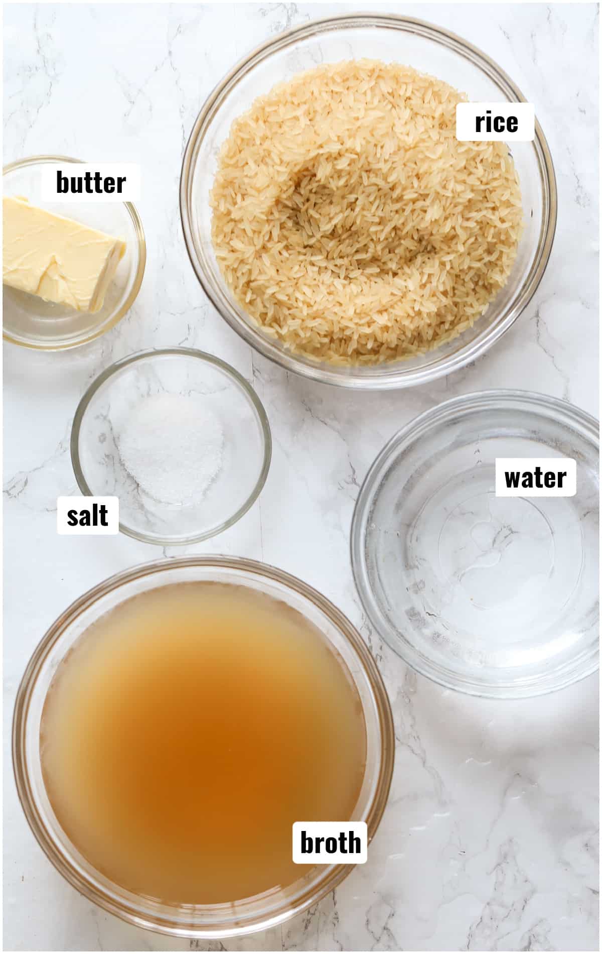 An image displaying all the ingredients for white rice.