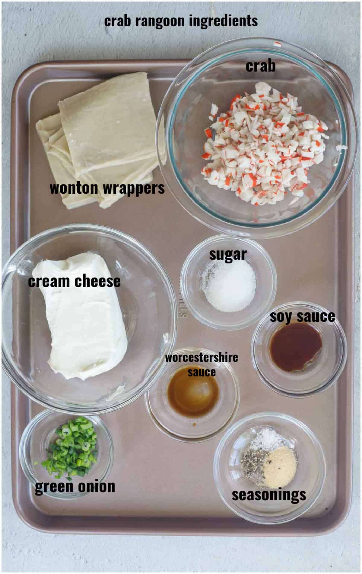 The ingredients for this easy crab rangoon recipe.