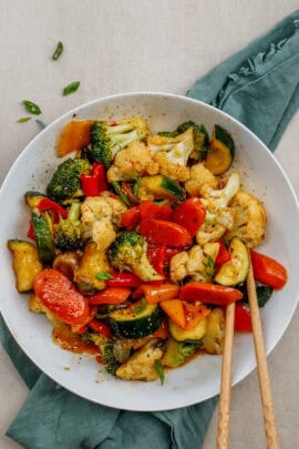 A bowl of sauteed stir fry vegetables.