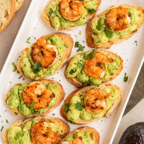 A tray of homemade shrimp canapes.