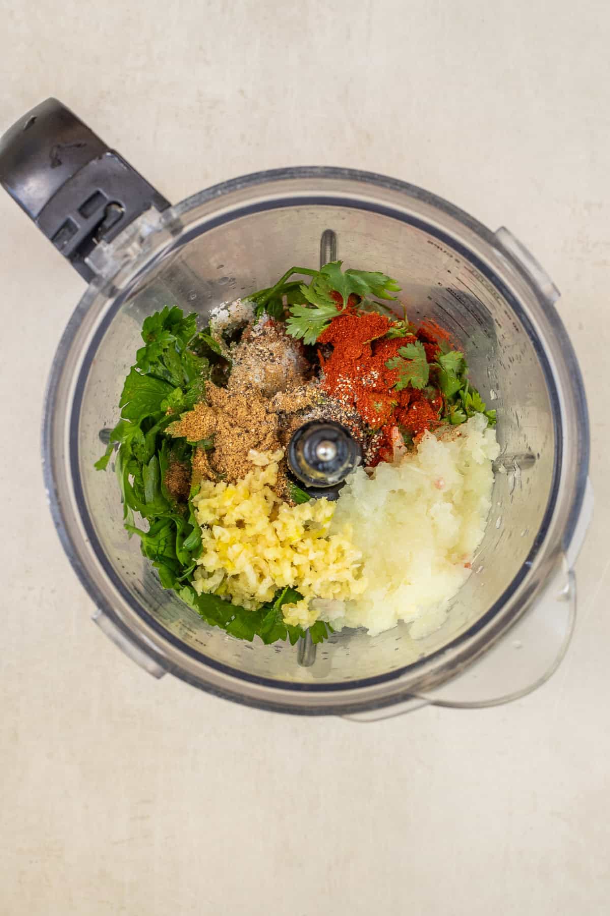 Mediterranean Ground Lamb Kebabs with Beef and Herbs A food processor with all of the herb blend ingredients.