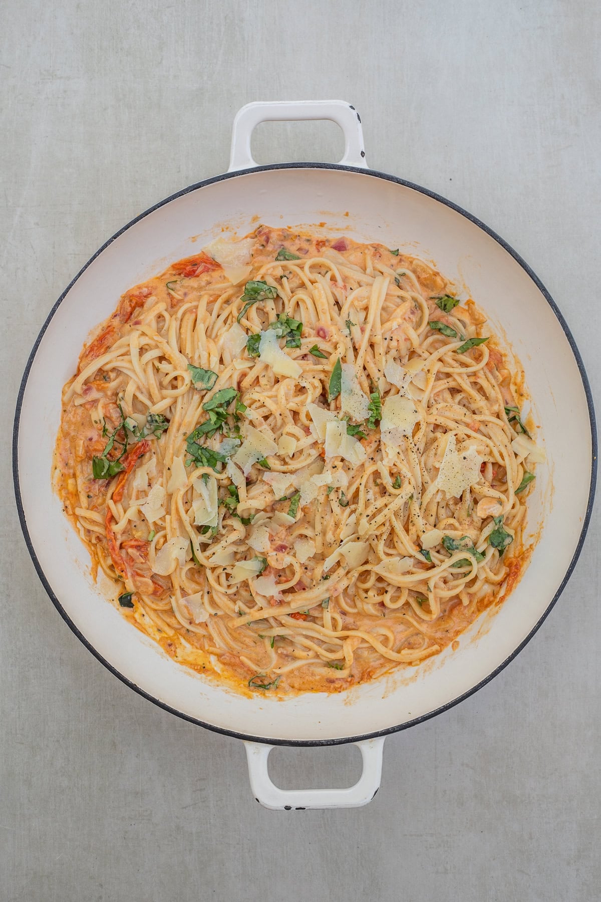 Boursin Cheese Tomato Pasta Recipe for an Easy Dinner A pot of tomato pasta with boursin cheese.