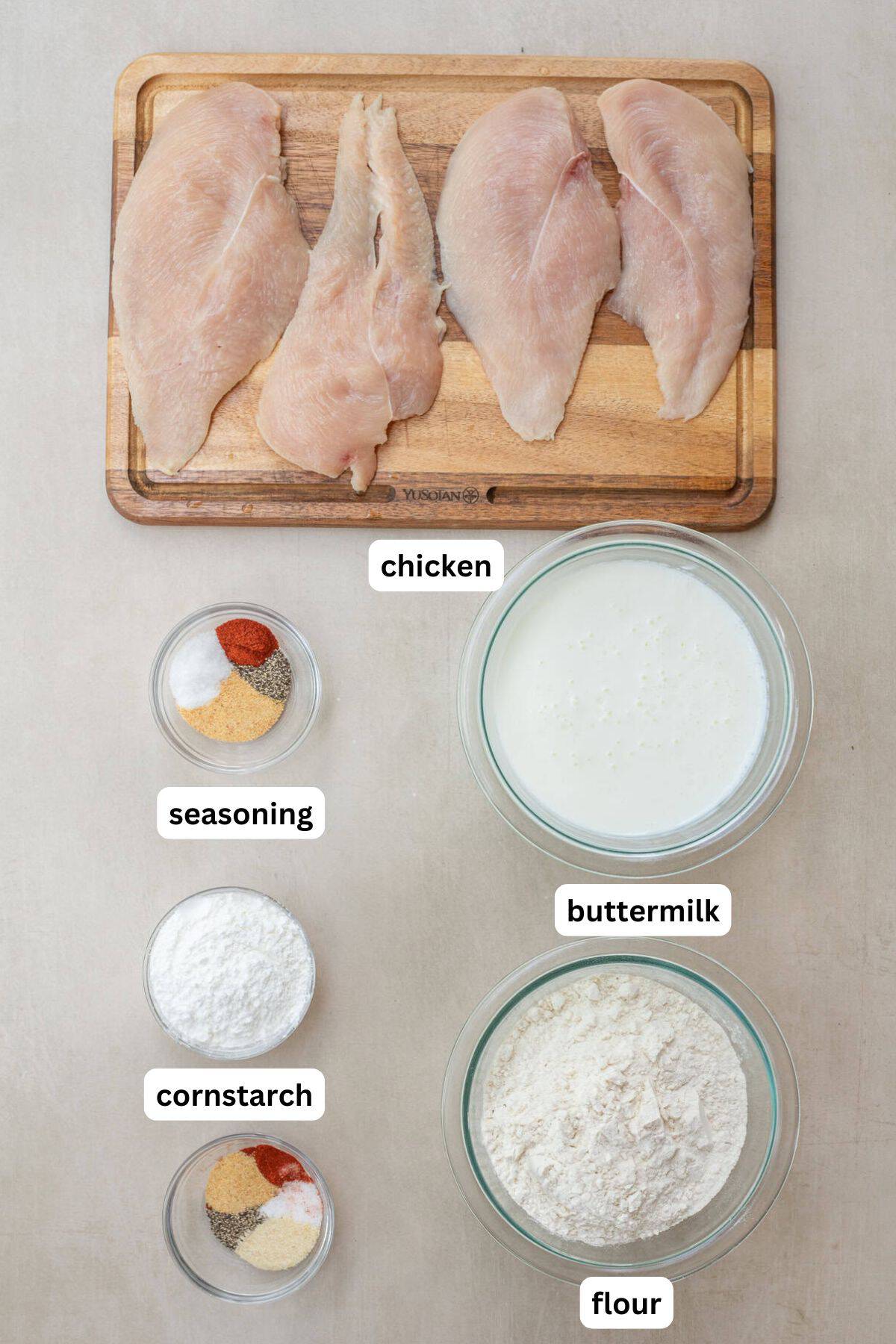 Crispy Fried Hot Honey Chicken Sandwich The ingredients for the fried chicken patties.