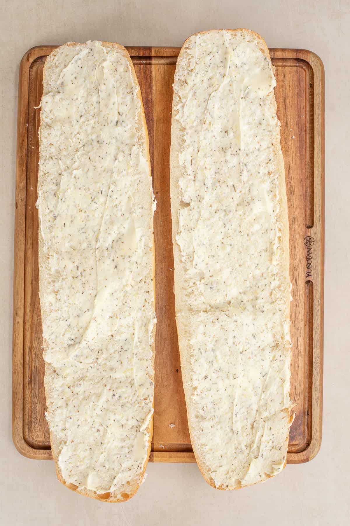Cheesy Garlic Bread Made from Scratch The french loaf topped with garlic butter.