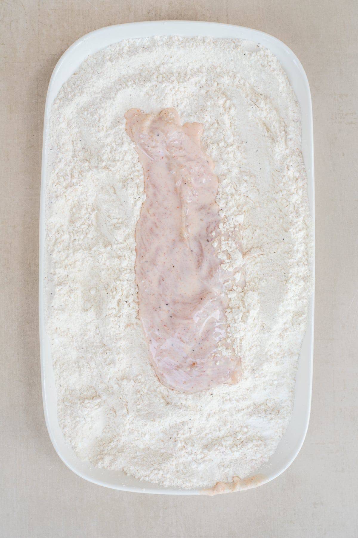 Best Sweet and Spicy Chicken Sandwich The chicken cutlet dredged in flour.