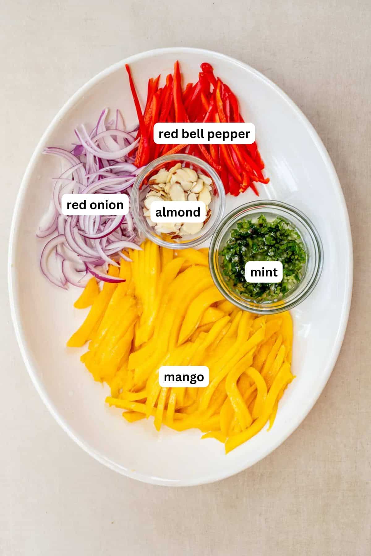 Bright and Refreshing Mango Salad Recipe The ingredients for mango salad on a plate.