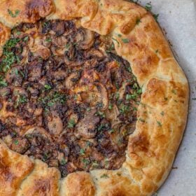 A baked mushroom galette made from scratch.